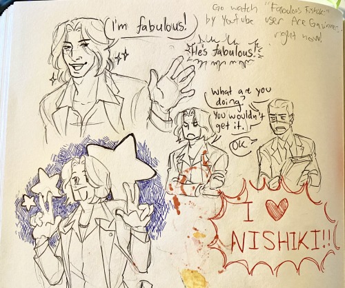 Nishiki Sketchbook Spread + Closeups. Silliest Guy Ever