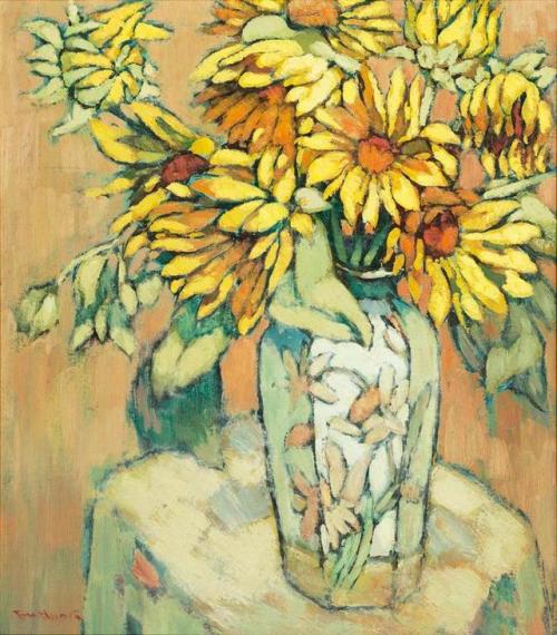 Sunflowers   -    Fu HongChinese-Australian,b.1946-Oil on canvas,  43 x 38 cm