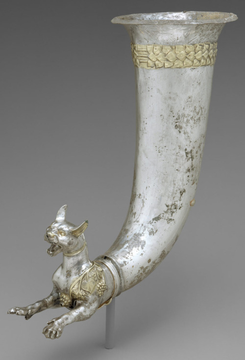 A rhyton (a container for liquid with a hole at the bottom for drinking or pouring) with a panther, 