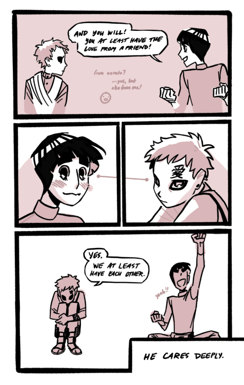 requirings:quick comic on being young and wanting love i so wanted lee to say that gaara has love fr
