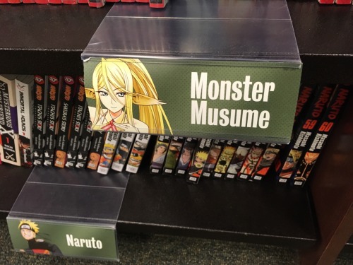 konkeydongcountry: barnes and noble has signs promoting monster musume alongside naruto and attack o