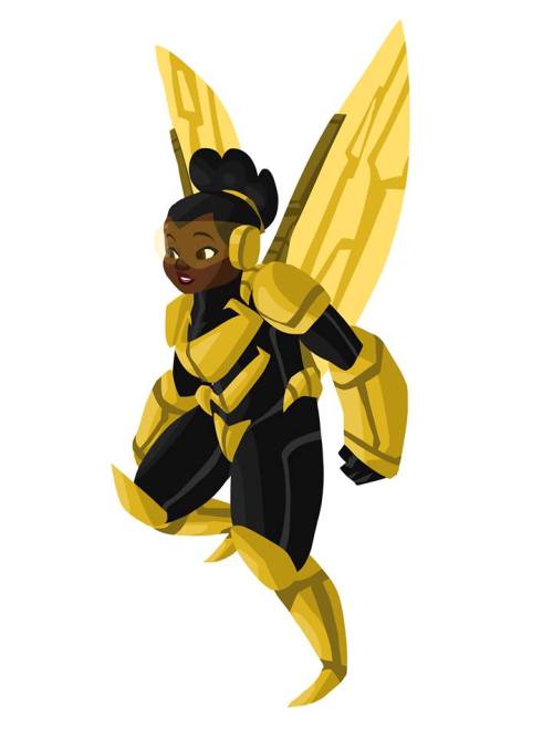 thingsfortwwings:[Image: A racebent Janet van Dyne as Wasp; she’s wearing a gold and black metal uni