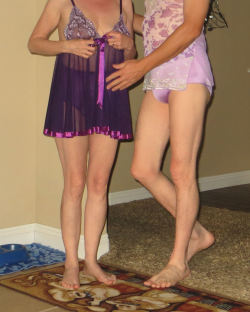 yoursissyfag:  sweetie and her sissyfag playing in pretty purple babydoll nightie tops and cute sexy panties 