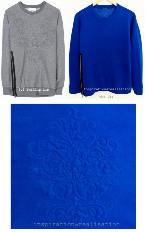 DIY 3.1 Phillip Lim Inspired Quilted Side Zip Sweatshirt Tutorial from inspiration & realisation