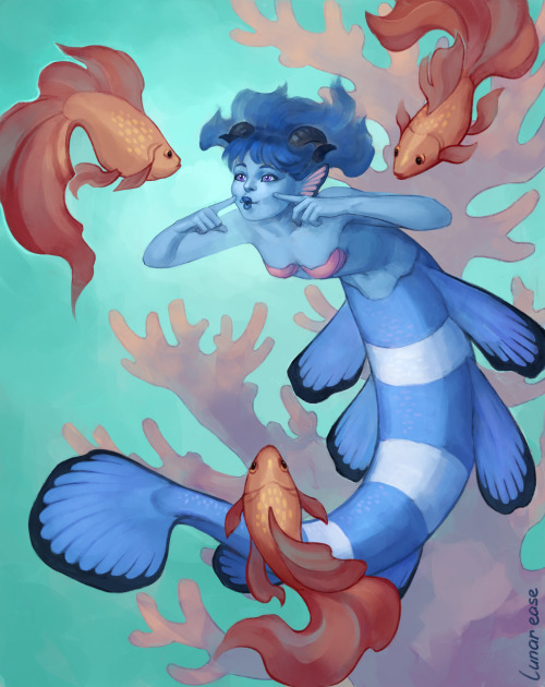lunar-ease: My mermaid Jester from last year’s Mermay! Of course she would be a clownfish :)&n