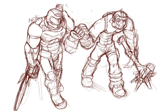 clawdeeverproud: Heavy Metal IntensifiesDecided to redraw the Doomguy and Krieg duo. This time I use