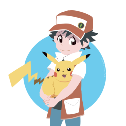 sarahdeluu: last piece of spam for now. Drew this a few days ago, Trainer Red with Pikachu!