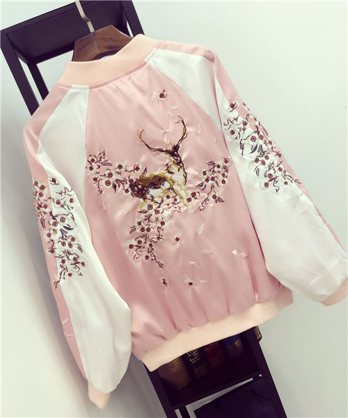 deer embroidered souvenir jacket - $32