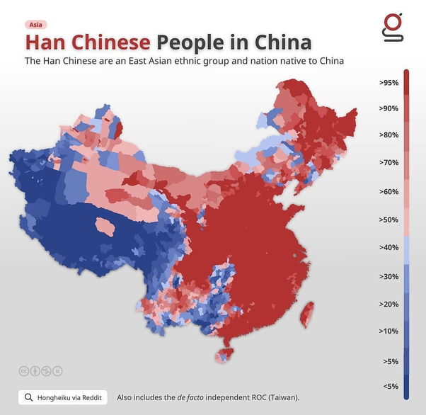 Distribution of the Han people in China.