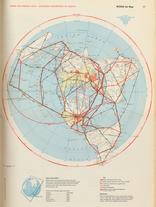 Flight routes, World Geographic Atlas for the Container Corporation of America, 1953.