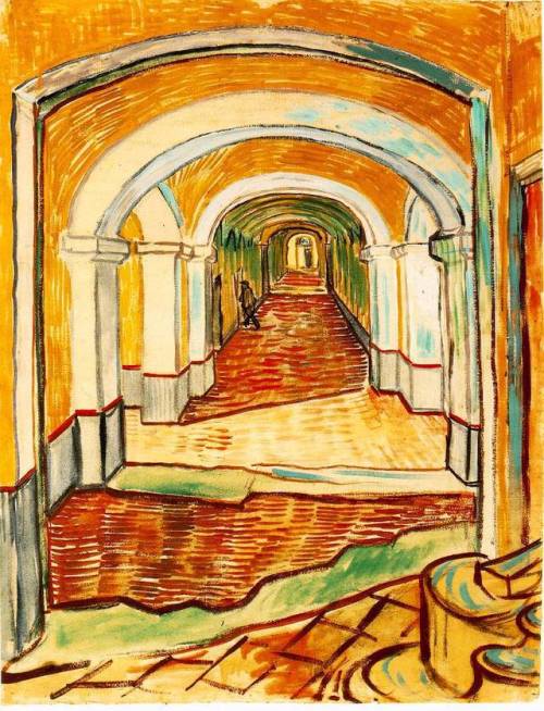 artist-vangogh:Corridor in the asylum, 1889, Vincent van GoghMedium: oil,canvas