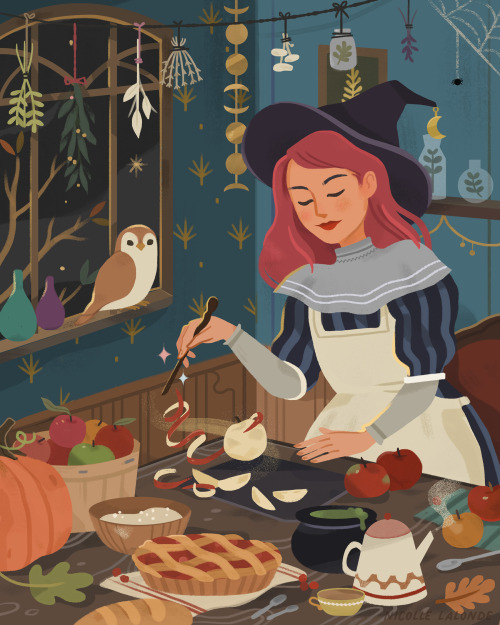 nicollemakesthings:Elspeth the pie witch and her owl, Cinnamon ✶