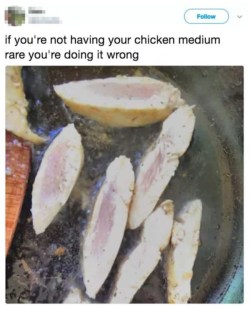 red-meds1990: princessfailureee:   succ-my-pandas-dick:  pr1nceshawn:  People Who Enjoy “Medium Rare Chicken”    yeah you can literally die from this but anyway   I honestly can’t tell if people are stupid or trolling anymore… 
