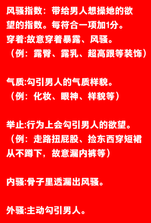 淫贱综合评测~ 接触指数： 风骚指数： 卖逼指数： 好操指数： 淫乱指数： 综合指数： 综合指数：1-5项的总分除以5。 0.5-1.5分：闷骚女郎（性，已经是你生活的必需品） 1.5-2.5分：贱货