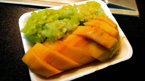 Khao Niaw, Mamuang (if I Spelled It Correctly In Alphabet)... It Is Sweetened Sticky Rice And Mango...