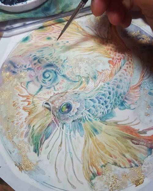 shadowscapes-stephlaw:Colors and swirls!#fish #koi #swimming #water #flowing