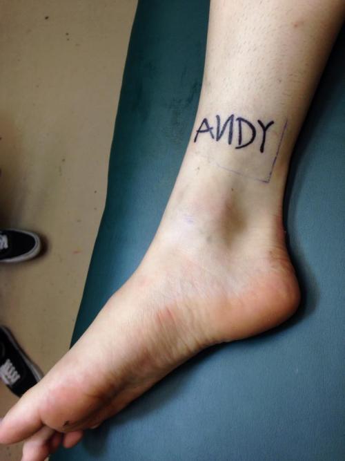 fuckyeahtattoos:  Pretty self explanatory: ANDY from the Toy Story series. I wanted t get it done on my foot but after some thought and consideration I decided to go for quality and longevity over accuracy. But yeah, the Toy Story series has always had