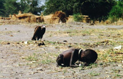 luciferlaughs: This is a photo of a young child in Sudan starving to death. The photographer, Kevin Carter, was told not to touch or assist children for fear of transmitting diseases. As Kevin prepared to take the photo, a vulture landed behind the girl.