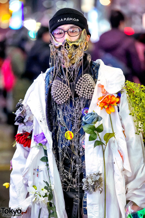 17-year-old Japanese high school student Kanji on the street in Harajuku wearing a mostly handmade a