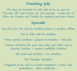 chi-says:  And here are the specials - 400tkns to 99999tkns, as promised =p (( cam link // direct tip link )) 