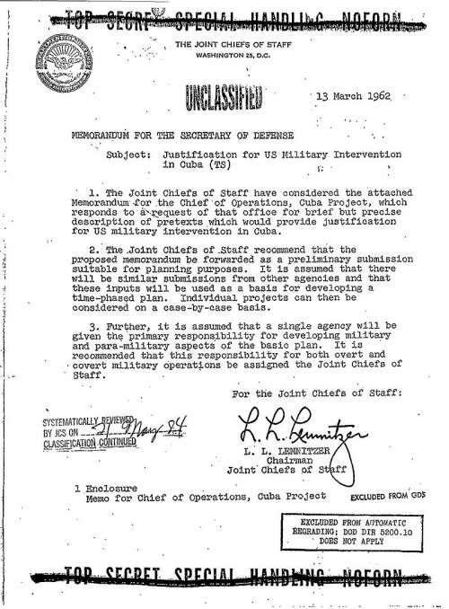 esotericworld: “Operation Northwoods was a proposed false flag operation against the Cuban gov