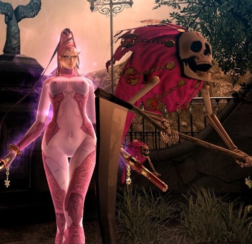 quasahi: Welp, time to release this. A Mathilda (from Anarchy Reigns/Max Anarchy) skin for Bayonetta replacing her Various A outfit. Everything works, the ribbon spells out MATHILDA, There’s a lil bug where the back of her head shows a black square
