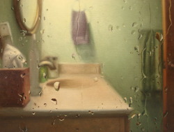 wecametoforget:  cluelessakemi:  After the shower.  Oil on linen.  An experiment in how many water drops I could paint before I went insane. (i lost count)  this is AMAZING 