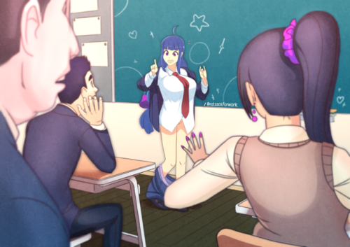 notzackforwork: Suddenly an anime, being an english teacher in japan is harder than it looks.  Inspired by @blogshirtboy‘s more recent piece. https://blogshirtboy.tumblr.com/post/174226719939/dont-you-just-hate-it-when-you-disrupt-the-big  oh!