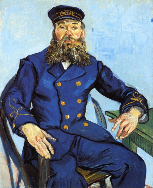 artist-vangogh:Postman Joseph Roulin, 1888, Vincent van GoghSize: 81.3x65.4 cmMedium: oil on canvas