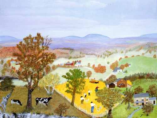 dappledwithshadow:  Harvest TimeAnna Mary Robertson ‘Grandma’ Moses 1955 Private collection Painting