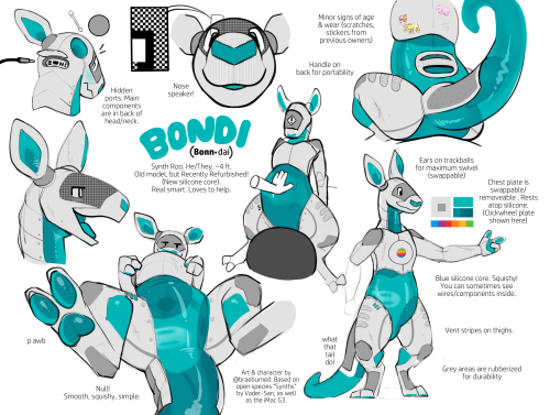 Oh right, I can technically still post SFW art here, maybe??Here’s my recent synth roo character, Bondi!!!