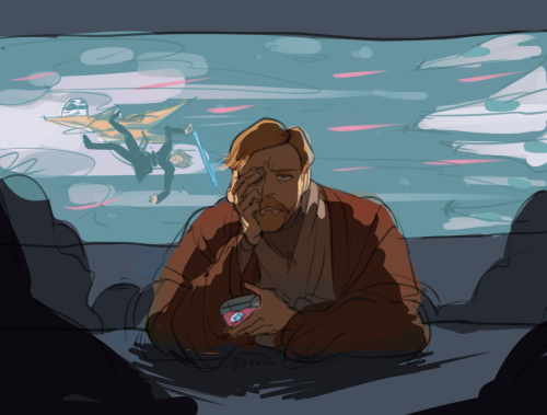 javvie:fast doodle of a serious obi-wan’s alcohol problem :c
