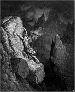 nigra-lux:  DORÉ, Gustave (1832-1883) Satan’s Flight Through Chaos (llustration of John Milton’s “Paradise Lost”)EngravingEd. Orig. 