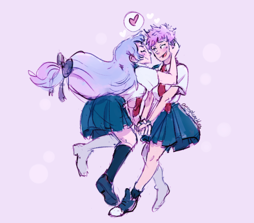 aeroplaneblues: Cutest thing in all the Galaxy✨ Nejire has a gf and is Yuuyu :>  idk yuuyu’s colors but since she dyes her hair frequently then ANY is ok! I want more of them!! 