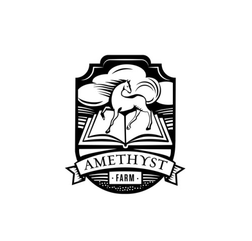 Logo designs for Amethyst Farm. The farm boards horses, hosts a local CSA and is active part of the 