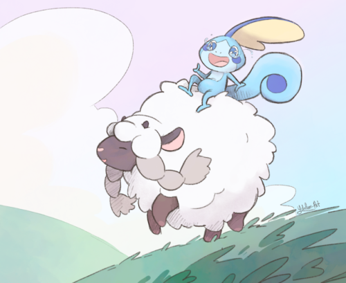 ydolem-art: Wooloo comforting their best friend Sobble