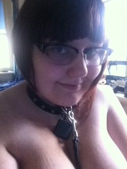 phrenical:  Have some selfies :3 master has leashed me to my desk today as i have homework, and really must finish it.  very lucky master to own her i would say. 