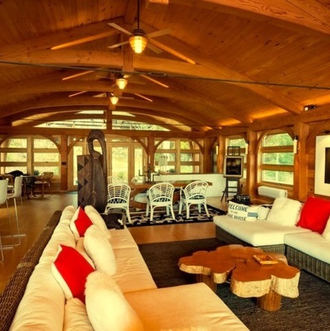 Rustic Living Room - Home BarMid-sized Mountain Style Open Concept Living Room With A Bar, Light Wood