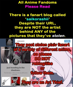 support-pixiv-artists:  @saikorashii Please do not reblog from that blog. They do not ask the artist for permission to post any of their works. Sourcing is still not okay, and it is still considered art theft. Please be aware of how stealing art like