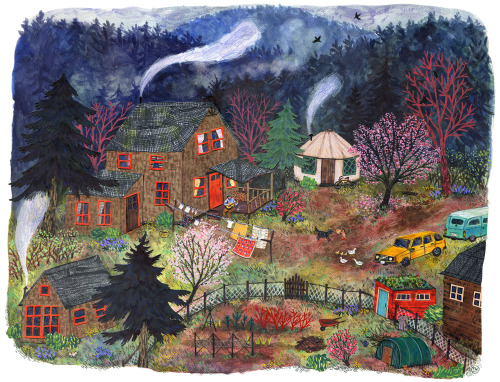 phoebewahl:The First Warm Spring Day, Phoebe Wahl 2015Watercolor, collage, gouache, colored pencil.&