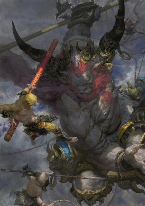 Bull Demon King vs Monkey King by Fenghua Zhong. (via Fenghua Zhong) More Fantasy here.