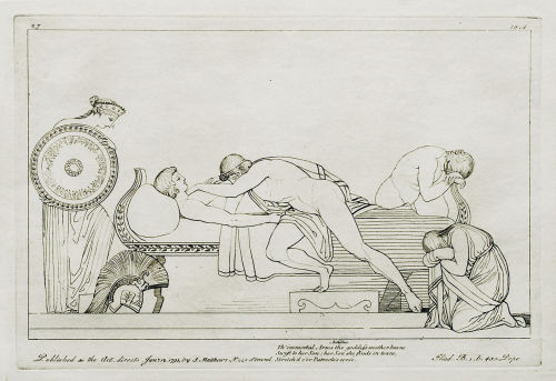 acertainidontknowwhat:Thetis Bringing Armor to Achilles, a drawing by John Flaxman.“The immortal arm