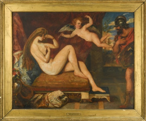 hildegardavon:Studio of William Etty, 1787-1849Venus, Cupid and Mars, n/d, oil on paper mounted into