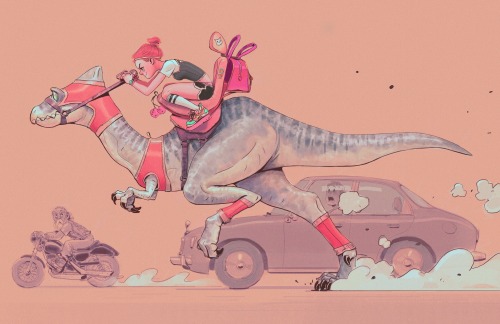 woonyoung:  When I was in high school, I did this drawing of a ninja riding a dinosaur. Today I wanted to do a similar drawing just for pure fun! Hope you guys enjoy it and happy Ester :) 