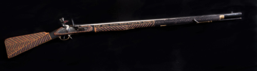 A replica Brown Bess flintlock musket decorated by Aboriginal artists Mario Munkara, Nathaniel Pilak