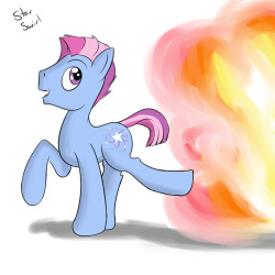 Rule 63 Star Swirl walking away from an explosion.