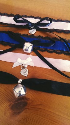 satsuki&ndash;sama:  A few of my favourites! I have matching earrings for the baby pink one. These are my extra special collars for when I’ve been very good, or if we’re going somewhere special. ^.^ 