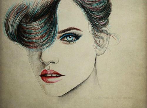 eatsleepdraw:  The beautiful model Barbara Palvin, by me. I used mechanical pencils, color pencils and added a texture on Photoshop.