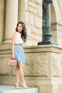 Vinta:  Statement Lace :: A-Line Skirt &Amp;Amp; Embellished Belt  Asian, Stiletto