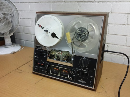 Sony TC-377 Reel-To-Reel Tape Recorder, 1973. Tape head cap unfortunately missing.
